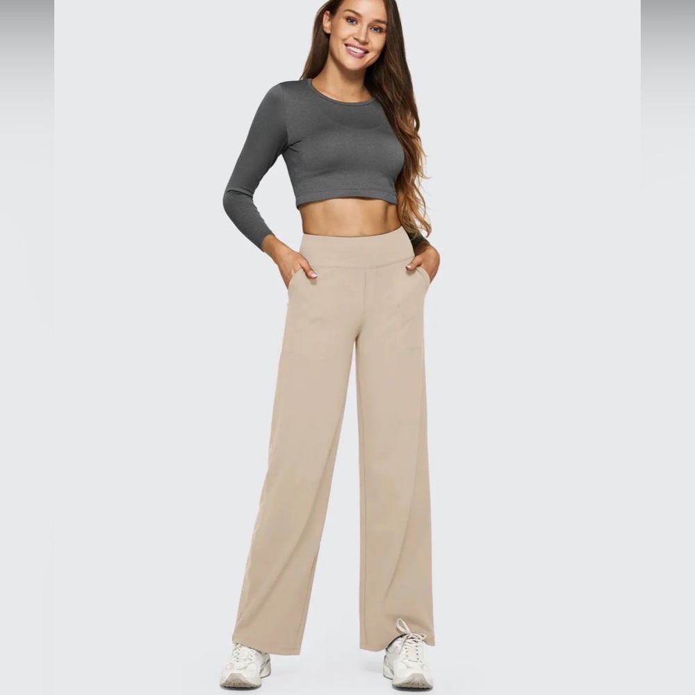NWT G4Free Sz L EverGoing Loose High-Waist Business Casual Pants Light Khaki Tan - Picture 6 of 14